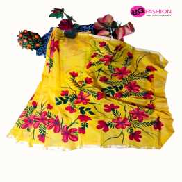 Hand painting dhupian silk saree
