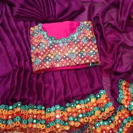 Indian Beautiful  Multicolour Embroidery work and  Real Glass Mirror Work saree