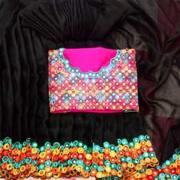 Indian Beautiful  Multicolour Embroidery work and  Real Glass Mirror Work saree