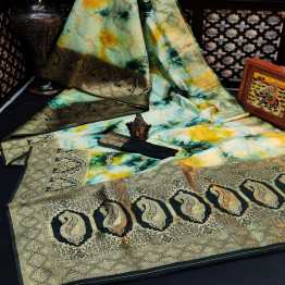 Indian BEAUTIFUL RICH PALLU & JACQUARD WORK ON ALL OVER THE SAREE WITH HAND DYING SHIBORI PRINT