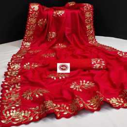 Indian Heavy Dola Silk with Full Saree Heavy Gota patti work & multi work Premium Quality👌👌
