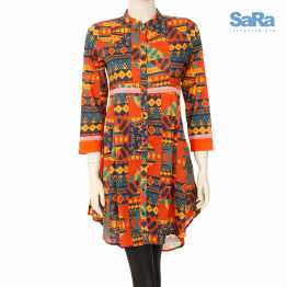 SaRa Ladies Ethnic Short Length Kurtis (Orange & Multi Print)